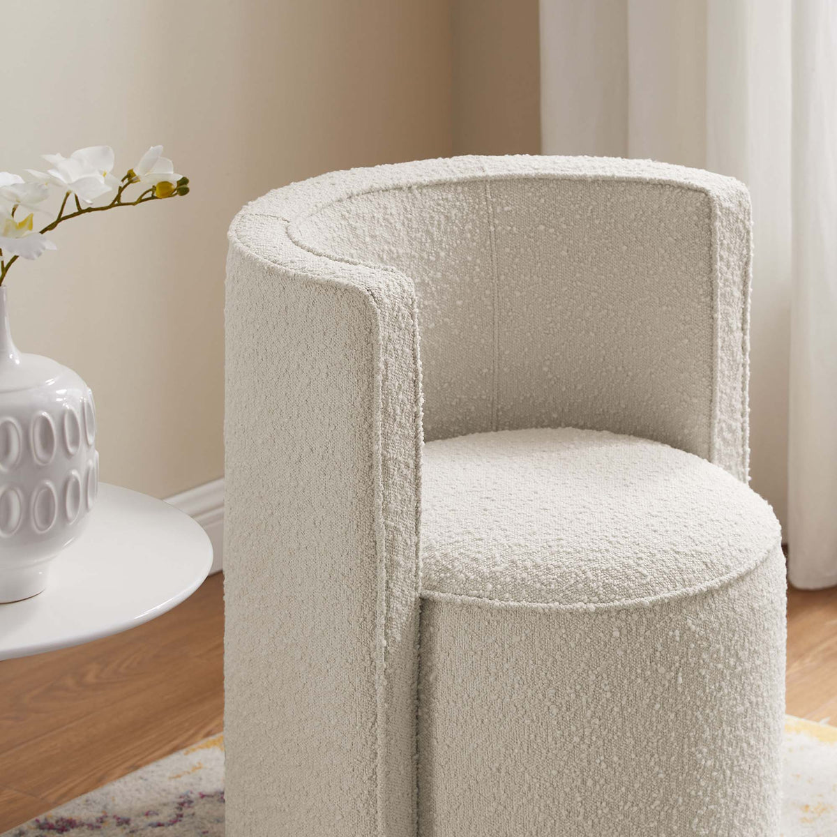 Della Ivory Boucle Fabric Swivel Chair - Ornate Home