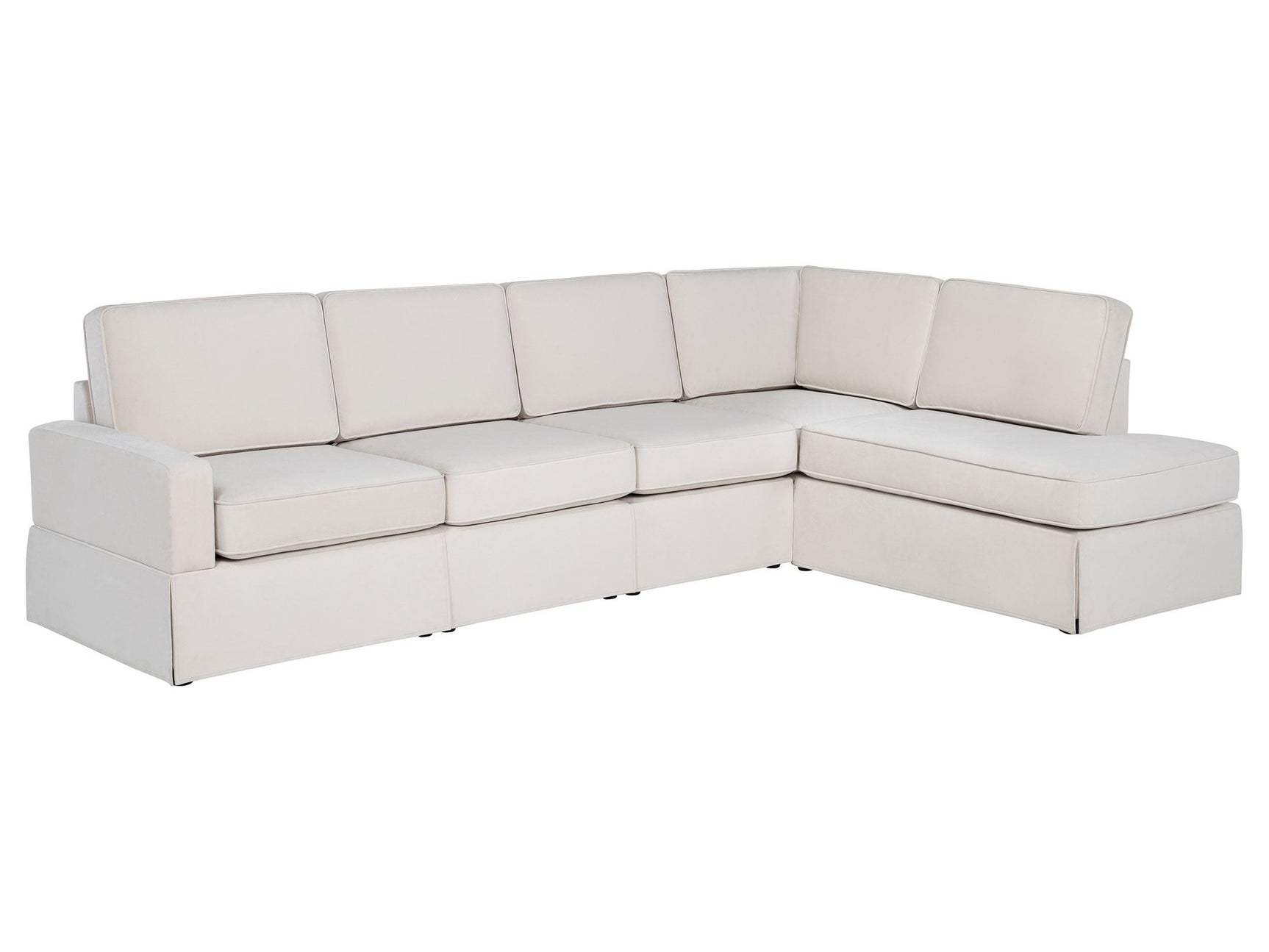 Delmar Latte Velvet Upholstered Sectional Sofa Skirted Base - Ornate Home