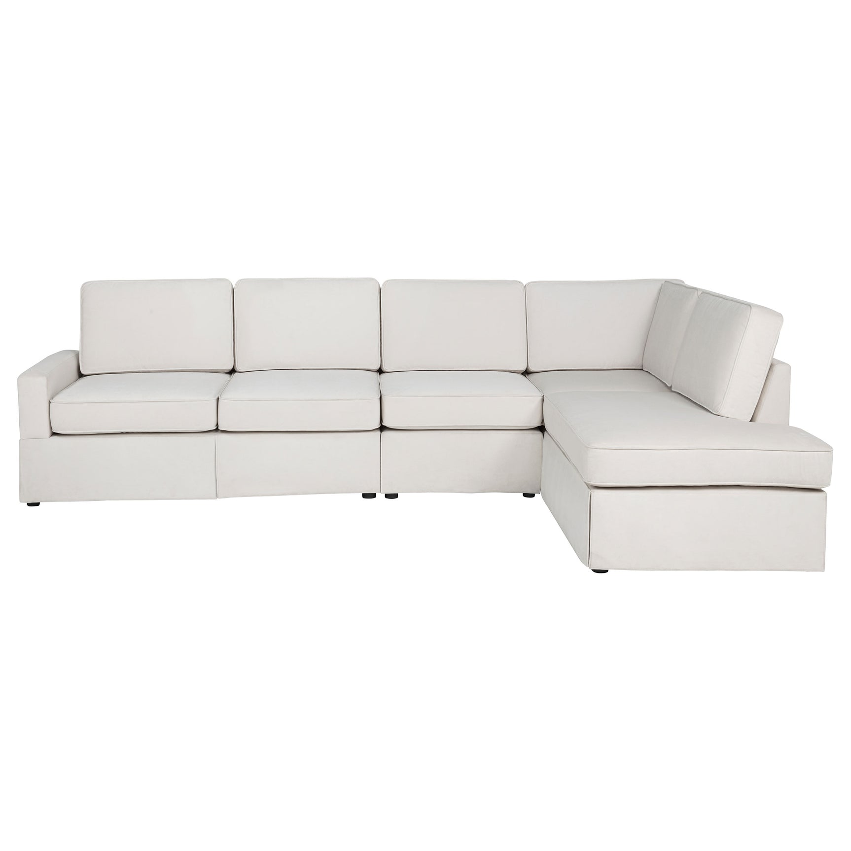 Delmar Latte Velvet Upholstered Sectional Sofa Skirted Base - Ornate Home