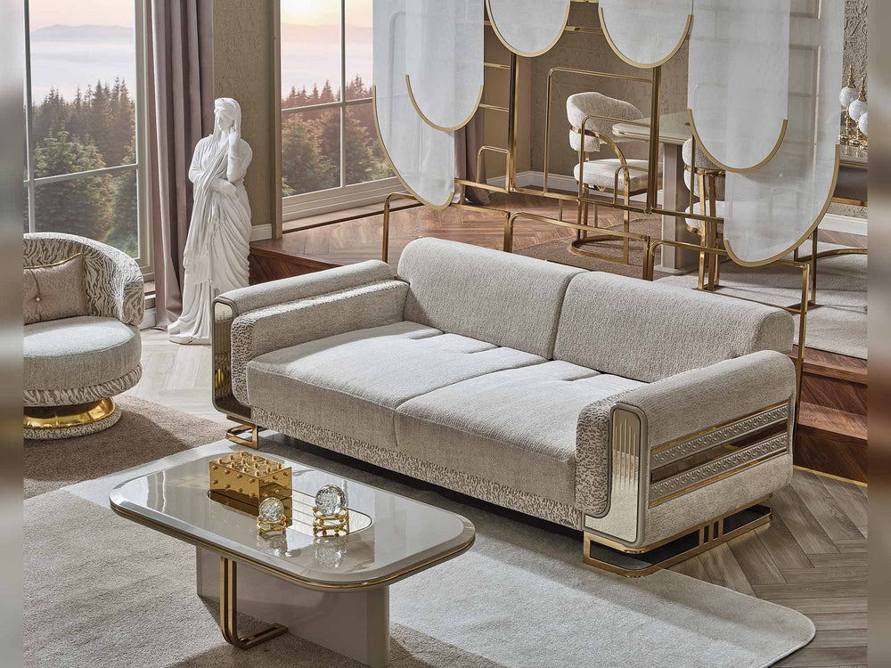 Delux Cream Convertible Loveseat