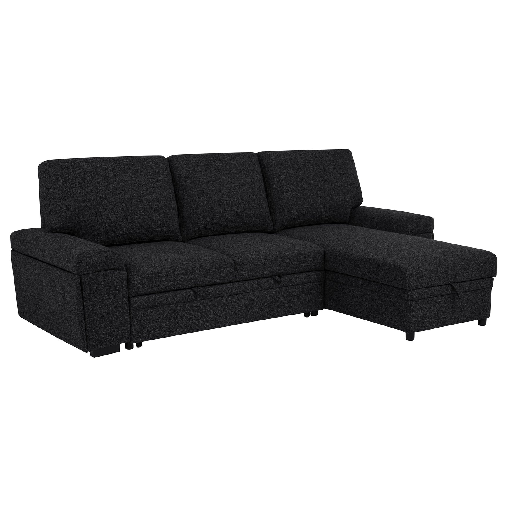 Demko Black Sleeper Sectional Sofa with Speaker and Storage Chaise - Ornate Home