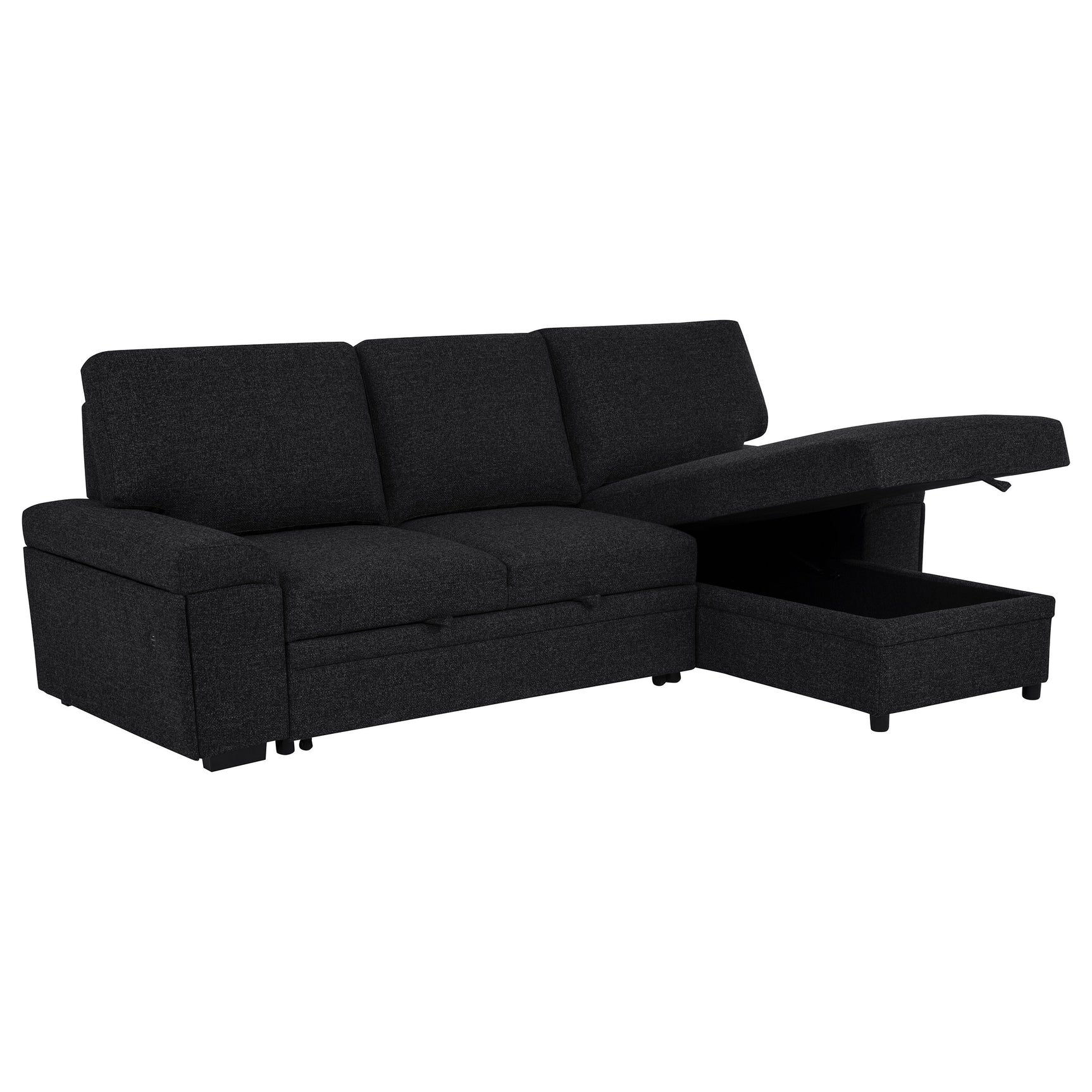 Demko Black Sleeper Sectional Sofa with Speaker and Storage Chaise - Ornate Home