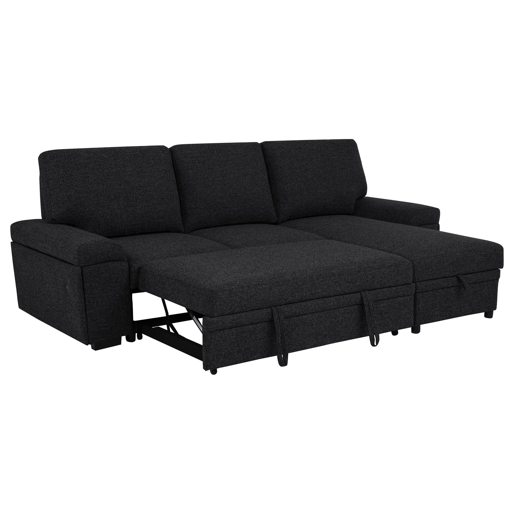 Demko Black Sleeper Sectional Sofa with Speaker and Storage Chaise - Ornate Home