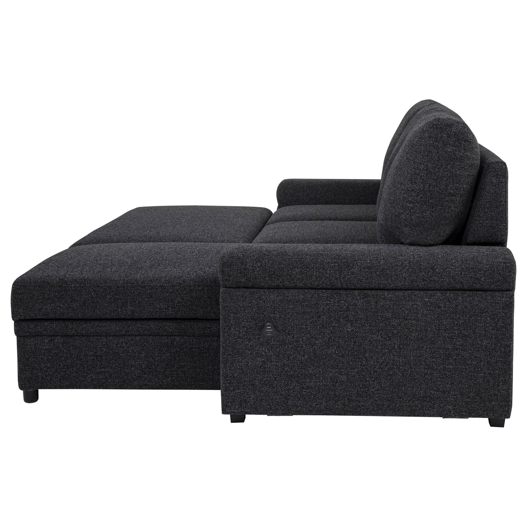 Demko Black Sleeper Sectional Sofa with Speaker and Storage Chaise - Ornate Home