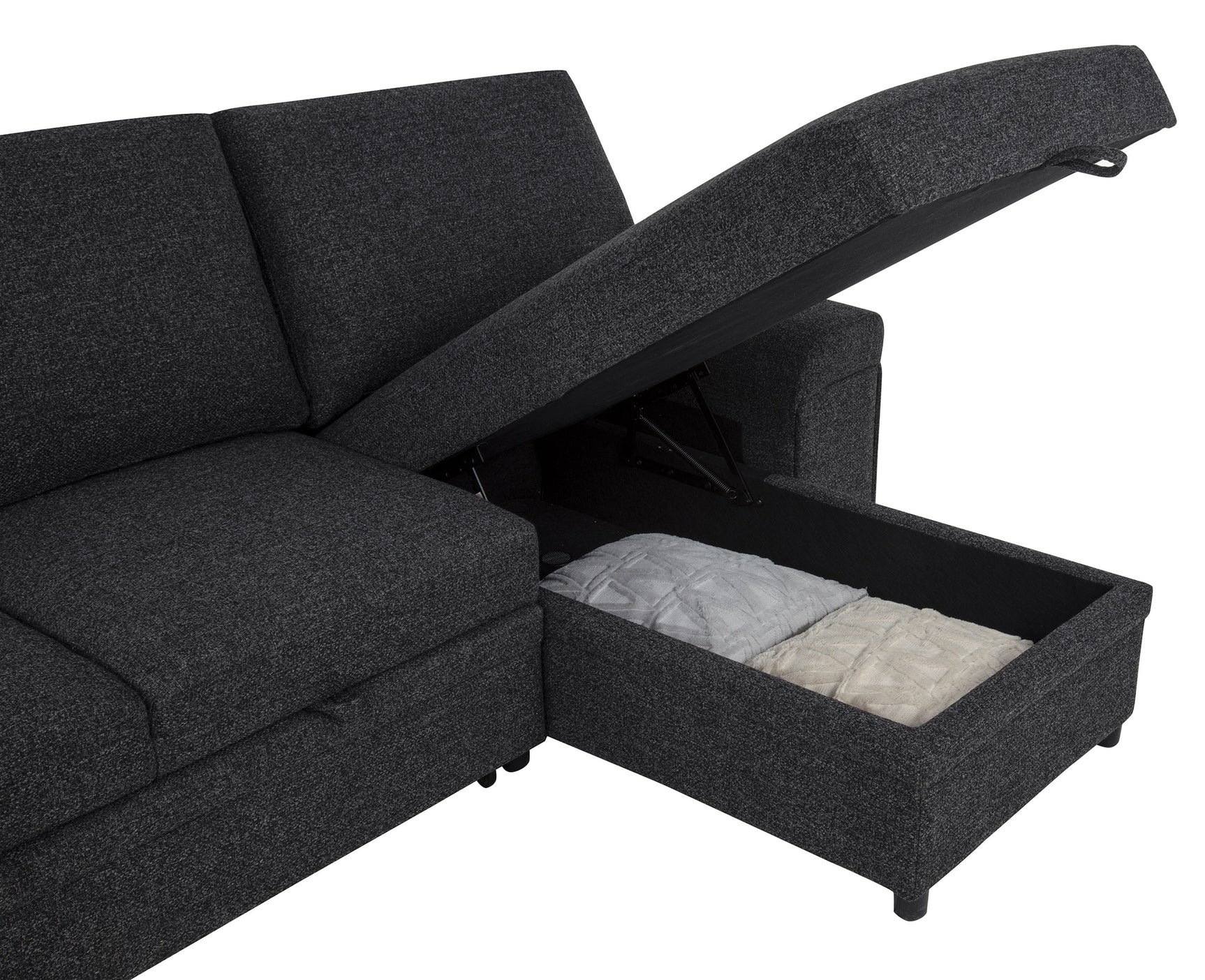 Demko Black Sleeper Sectional Sofa with Speaker and Storage Chaise - Ornate Home