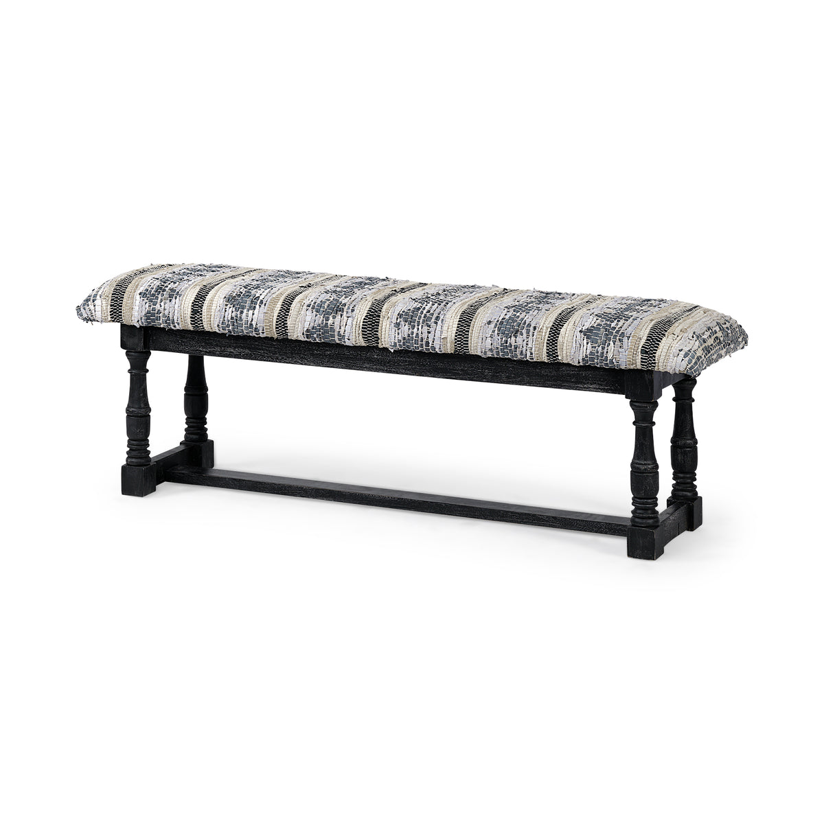 Denison Black Wood Base Woven-Leather Cushion Top Accent Bench