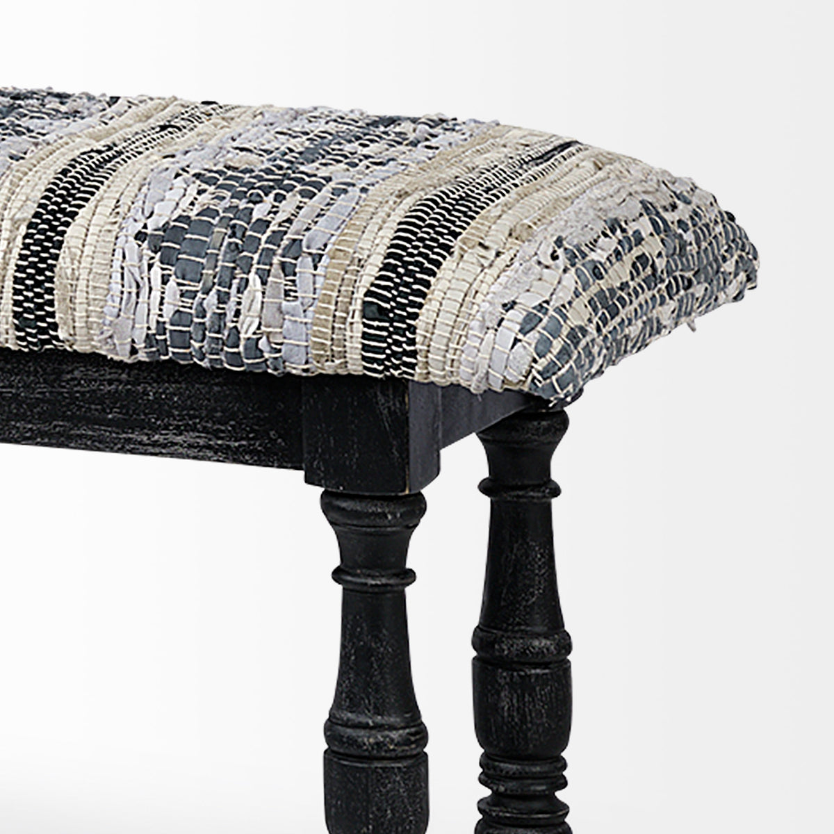 Denison Black Wood Base Woven-Leather Cushion Top Accent Bench