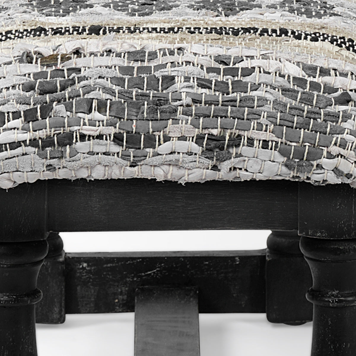 Denison Black Wood Base Woven-Leather Cushion Top Accent Bench