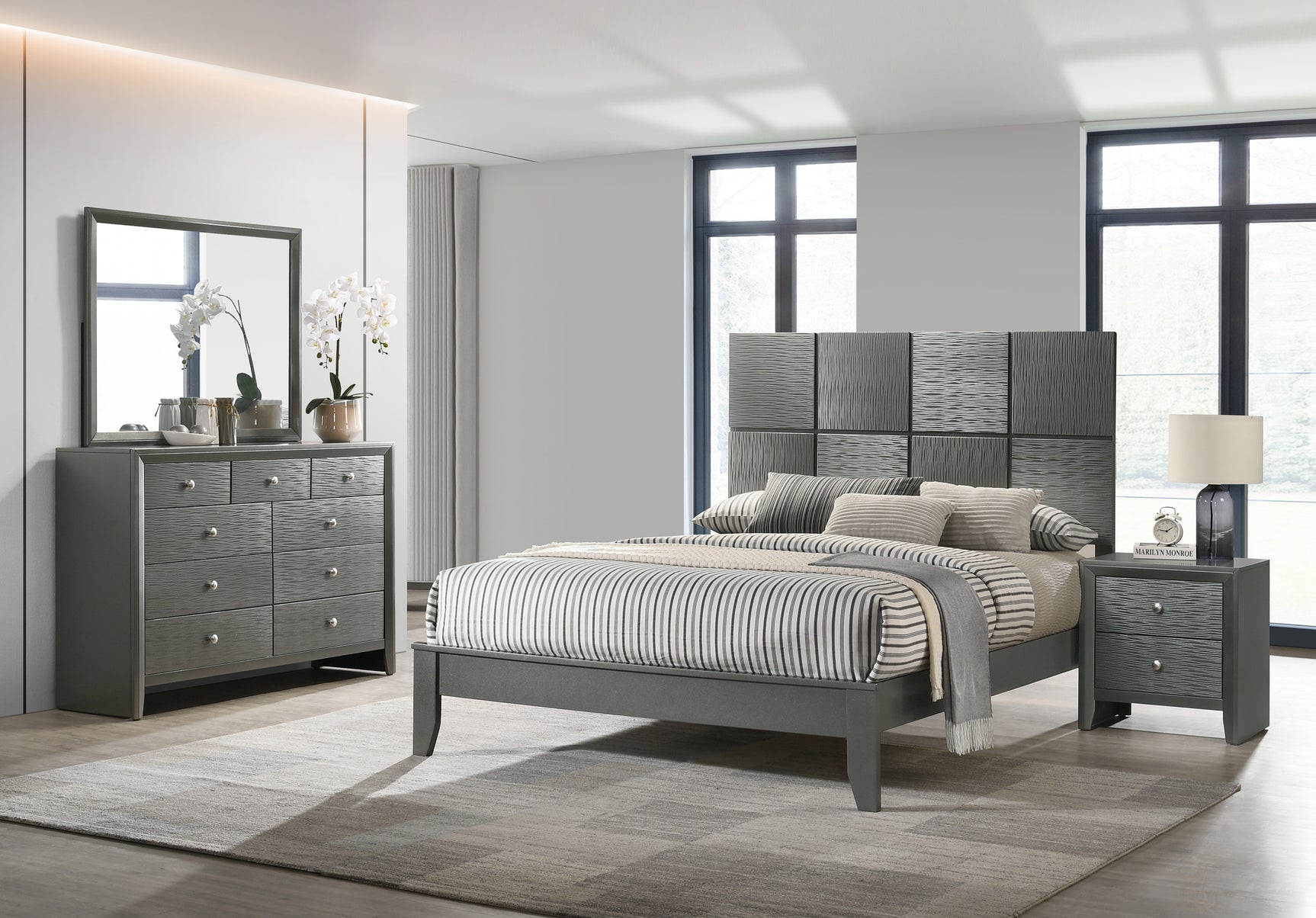 Denker Gunmetal Queen Panel Bed - Ornate Home