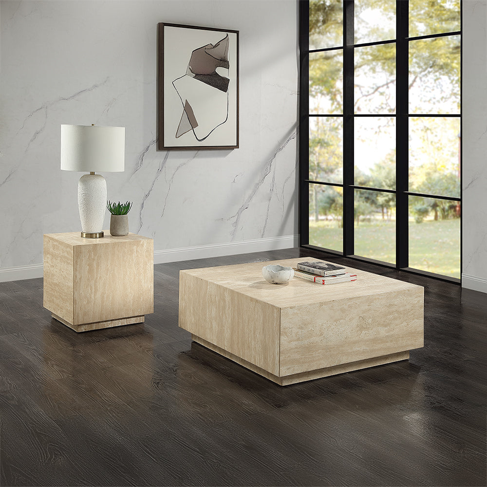 Deon Beige Travertine End Table - Ornate Home