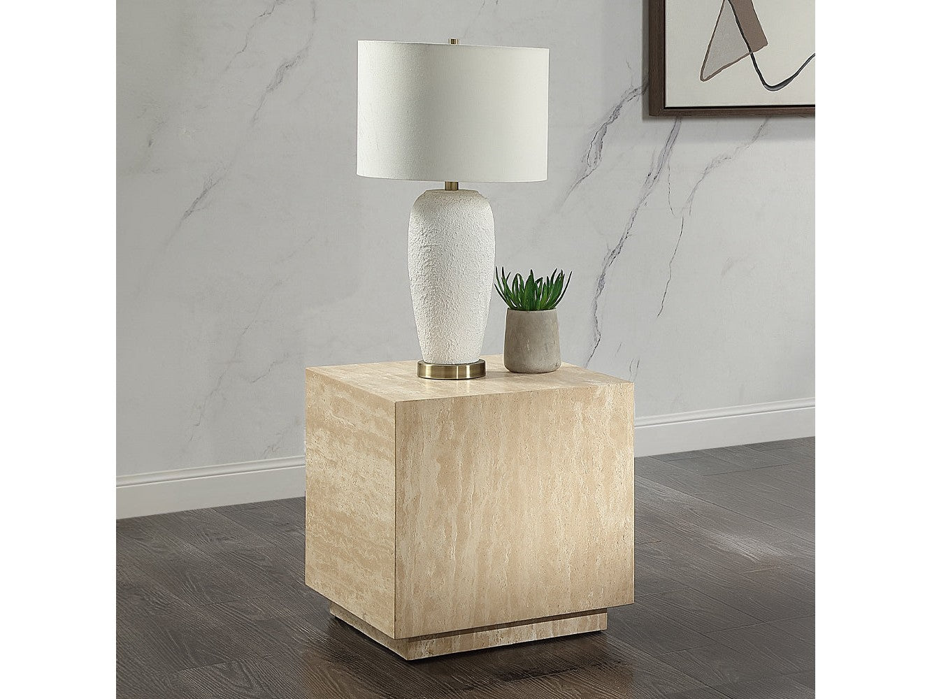 Deon Beige Travertine End Table - Ornate Home