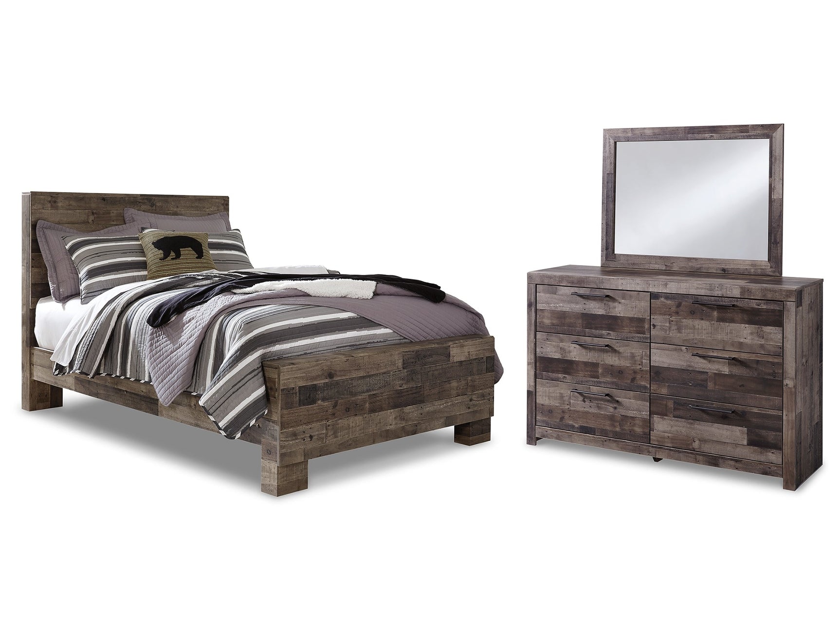 Derekson Multi Gray Full Panel Bed, Dresser and Mirror - Ornate Home