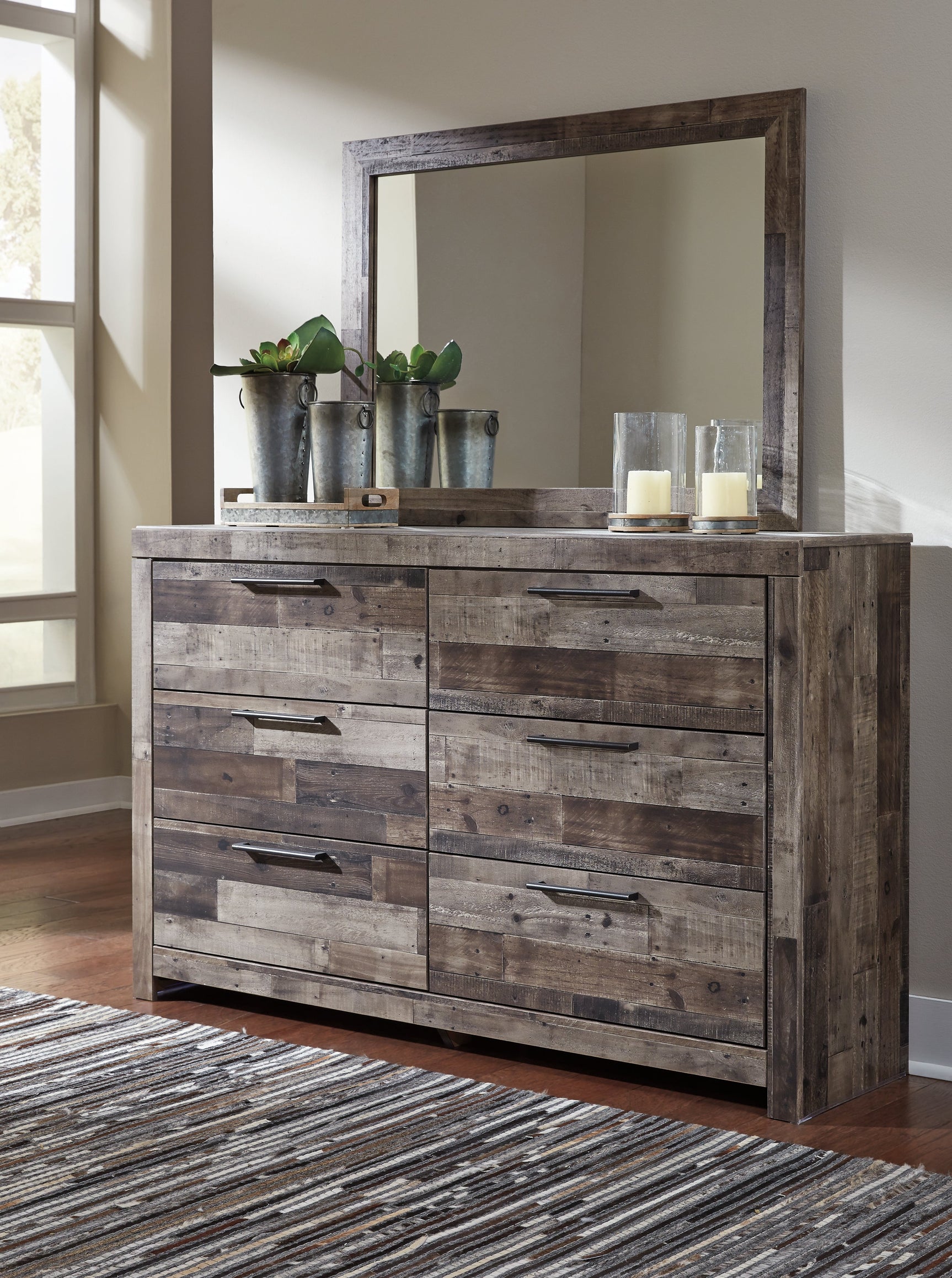 Derekson Multi Gray Full Panel Bedroom Set with Dresser, Mirror and Nightstand (Online Special Price) - Ornate Home