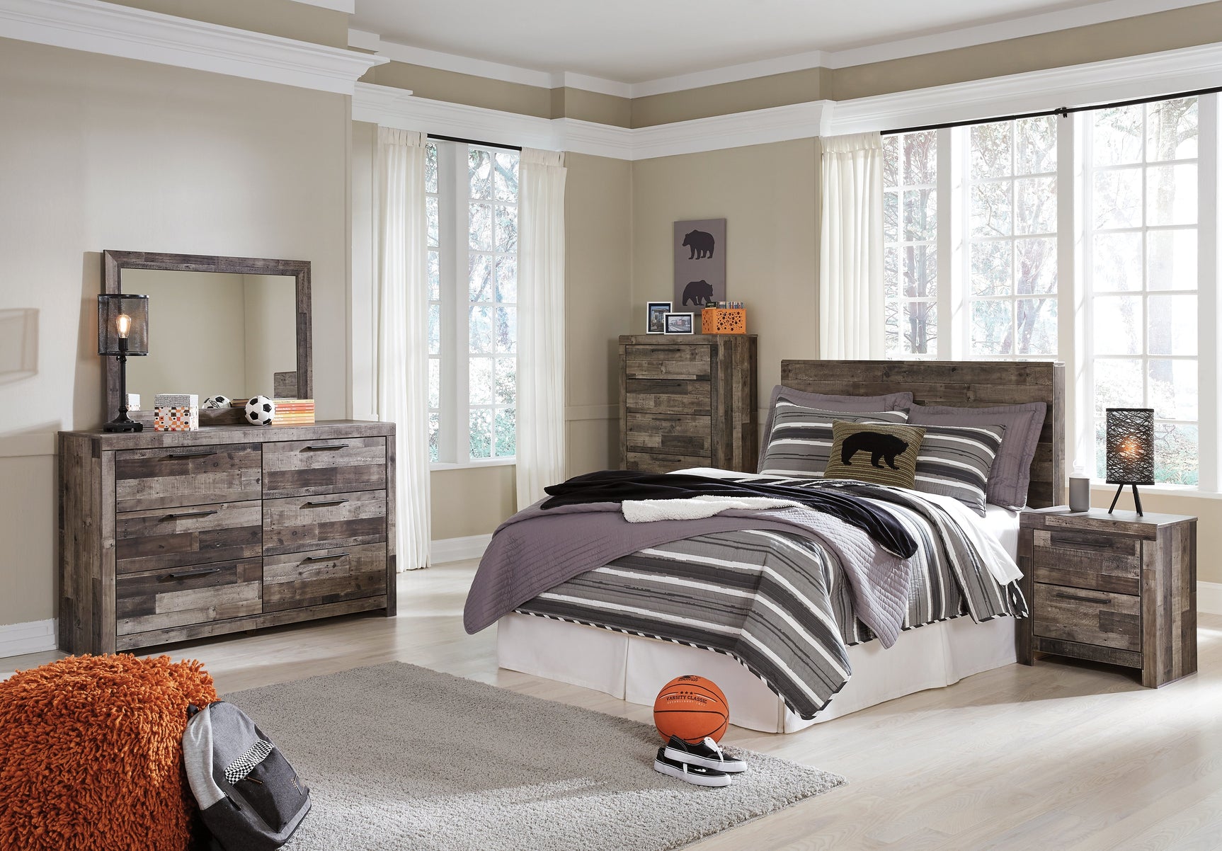 Derekson Multi Gray Full Panel Headboard, Chest and Nightstand (Online Special Price) - Ornate Home