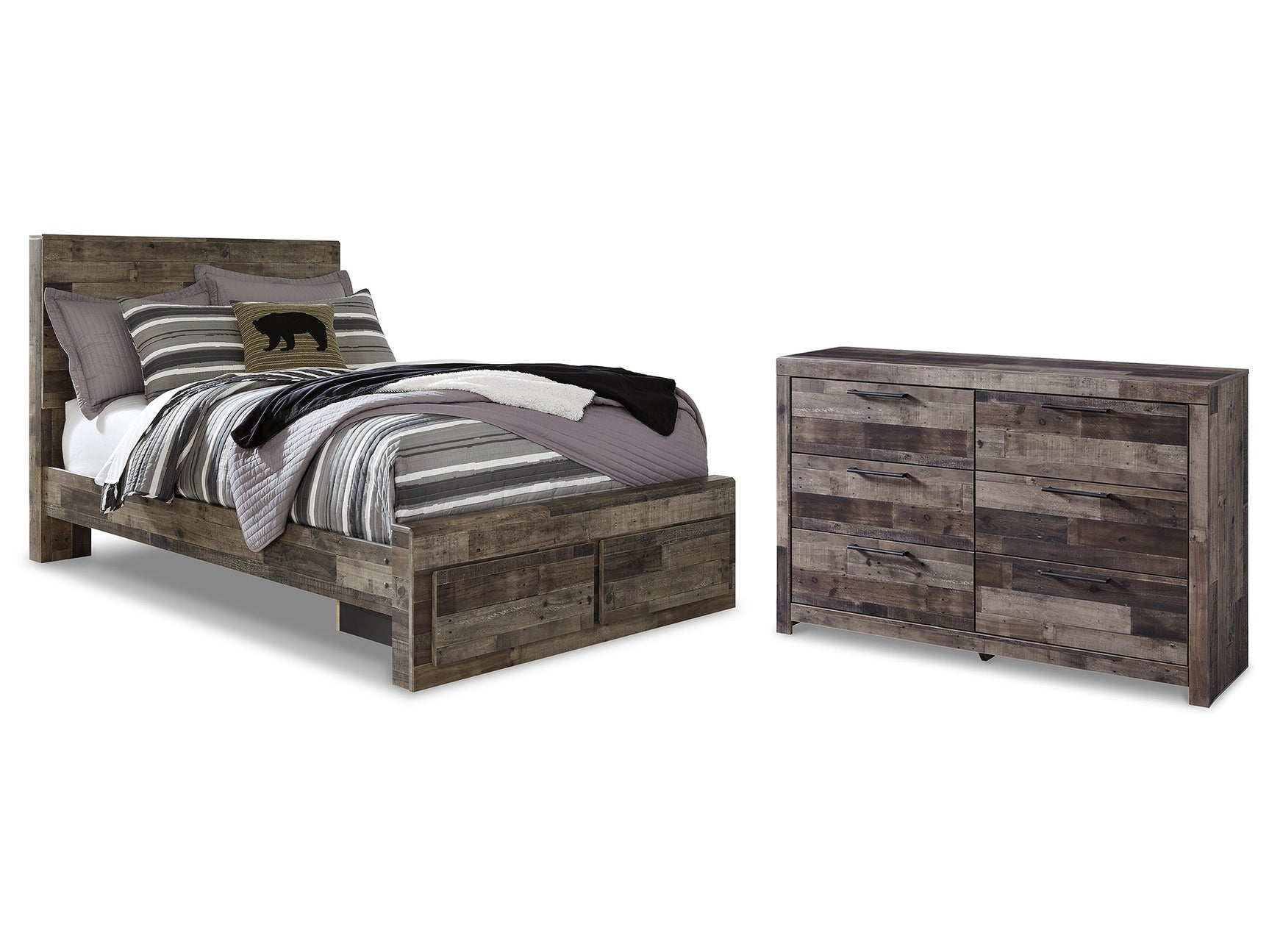 Derekson Multi Gray Full Panel Storage Bedroom Set with Dresser - Ornate Home