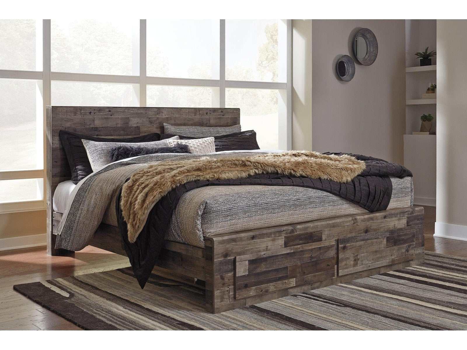 Derekson Multi Gray King Panel Bed w/ 2 Storage Drawers (Online Special Price) - Ornate Home