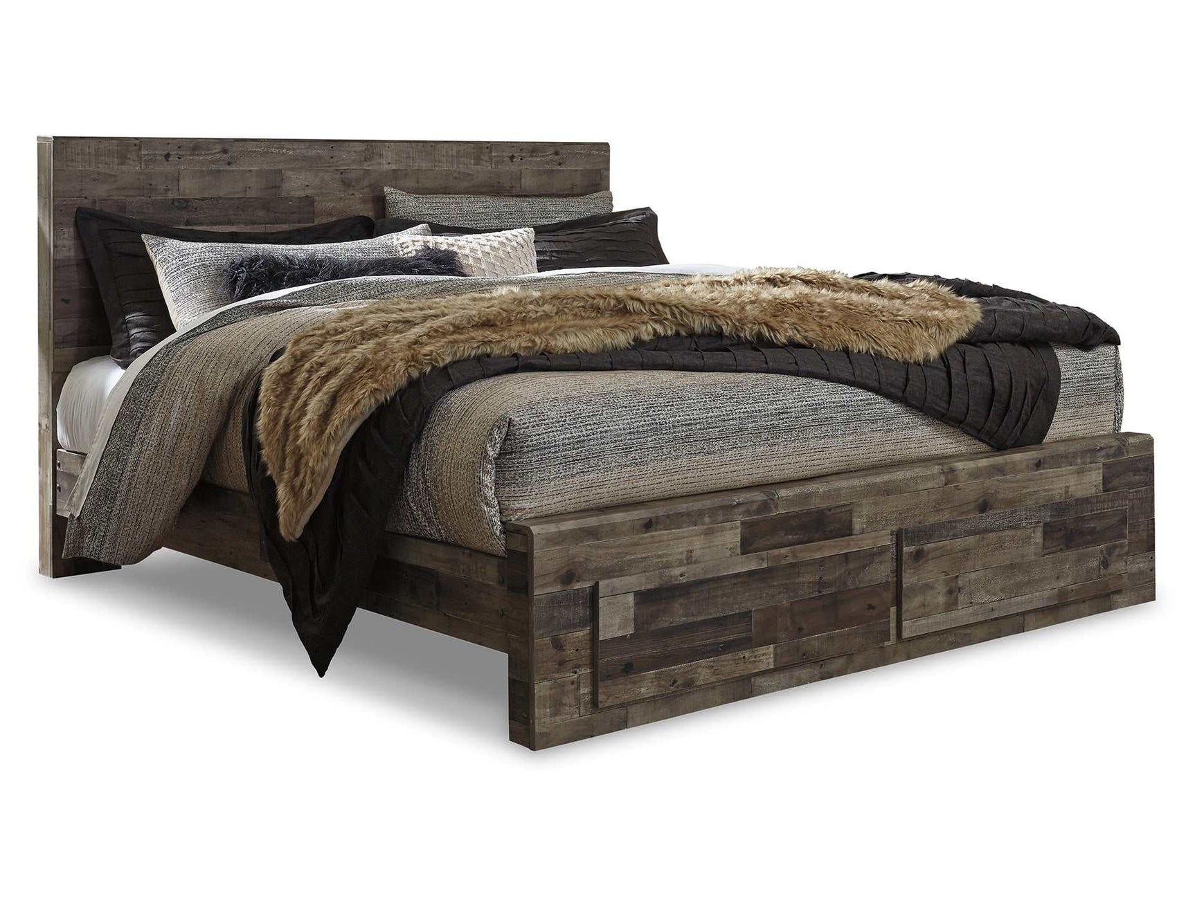Derekson Multi Gray King Panel Bed w/ 2 Storage Drawers (Online Special Price) - Ornate Home