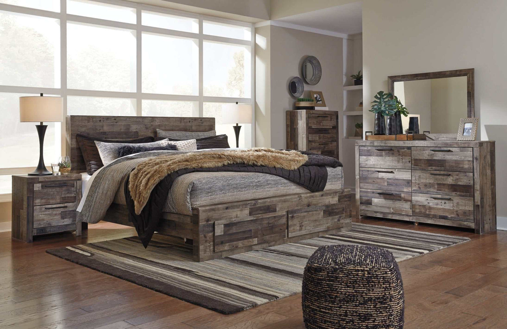 Derekson Multi Gray King Panel Bed w/ 2 Storage Drawers (Online Special Price) - Ornate Home
