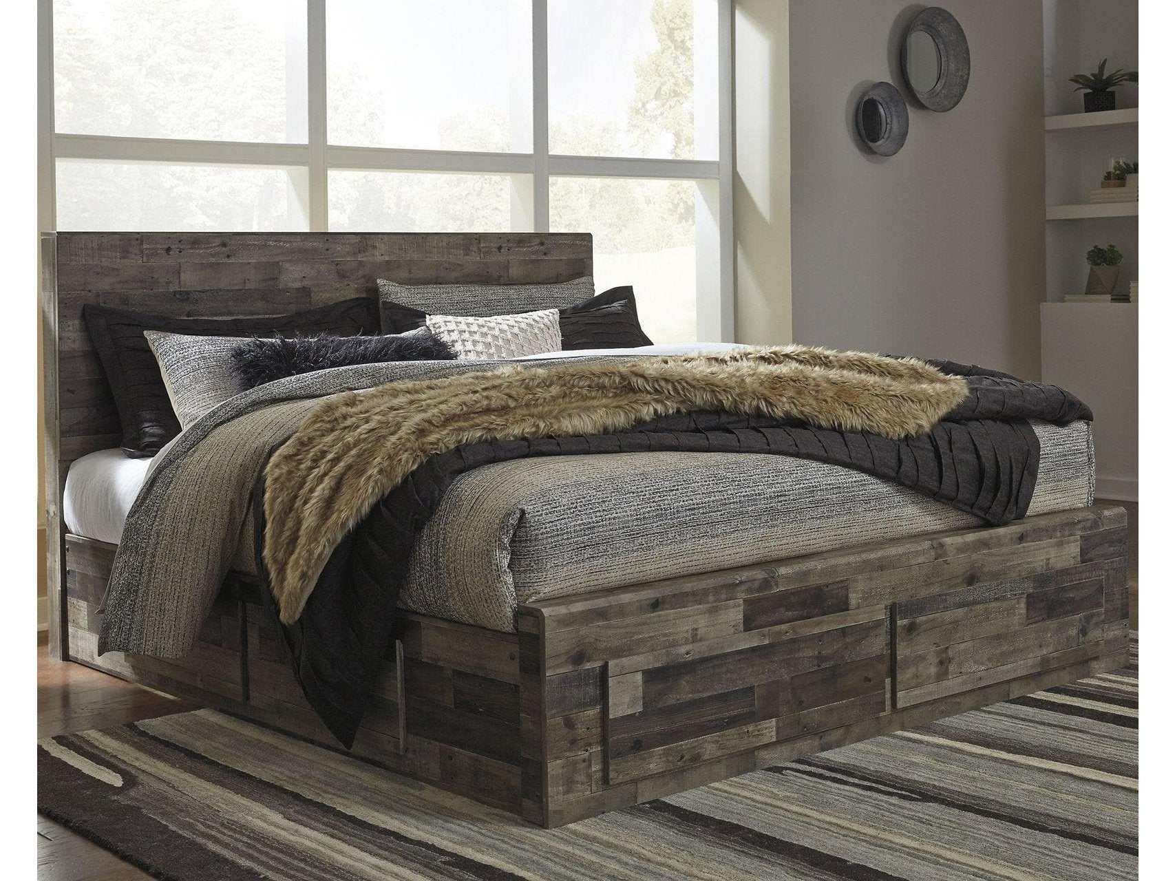 Derekson Multi Gray King Panel Bed w/ 4 Storage Drawers (Online Special Price) - Ornate Home
