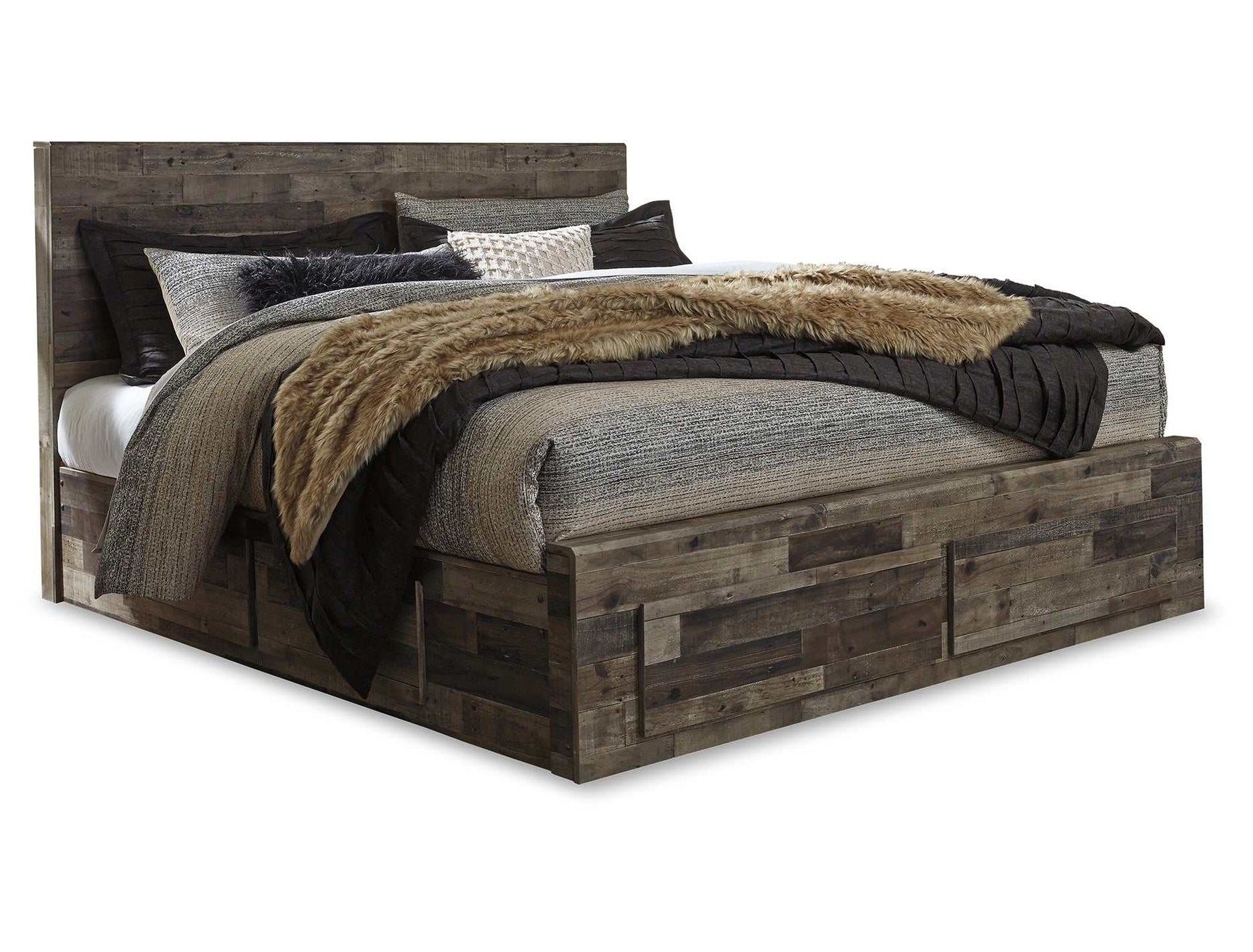 Derekson Multi Gray King Panel Bed w/ 4 Storage Drawers (Online Special Price) - Ornate Home