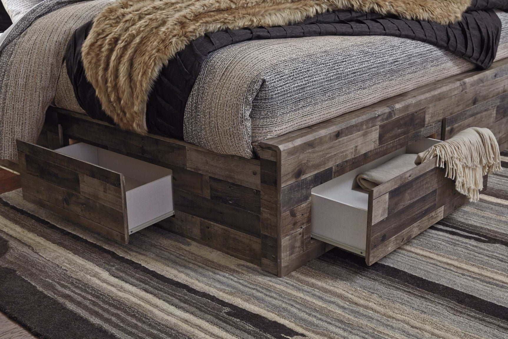 Derekson Multi Gray King Panel Bed w/ 4 Storage Drawers (Online Special Price) - Ornate Home
