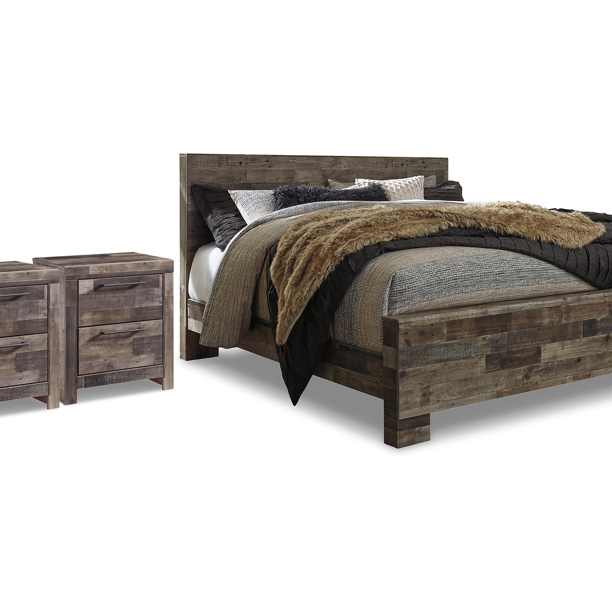 Ashley Furniture Derekson Multi Gray King Panel Bedroom Set with 2 ...