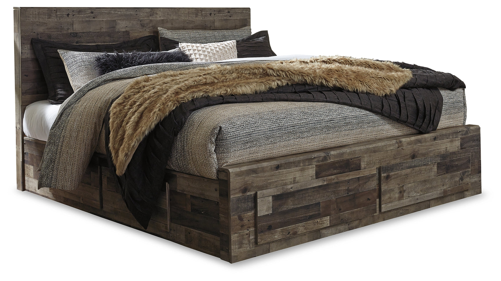 Derekson Multi Gray King Panel Storage Bed, Dresser, Mirror, Chest and 2 Nightstands (Online Special Price) - Ornate Home