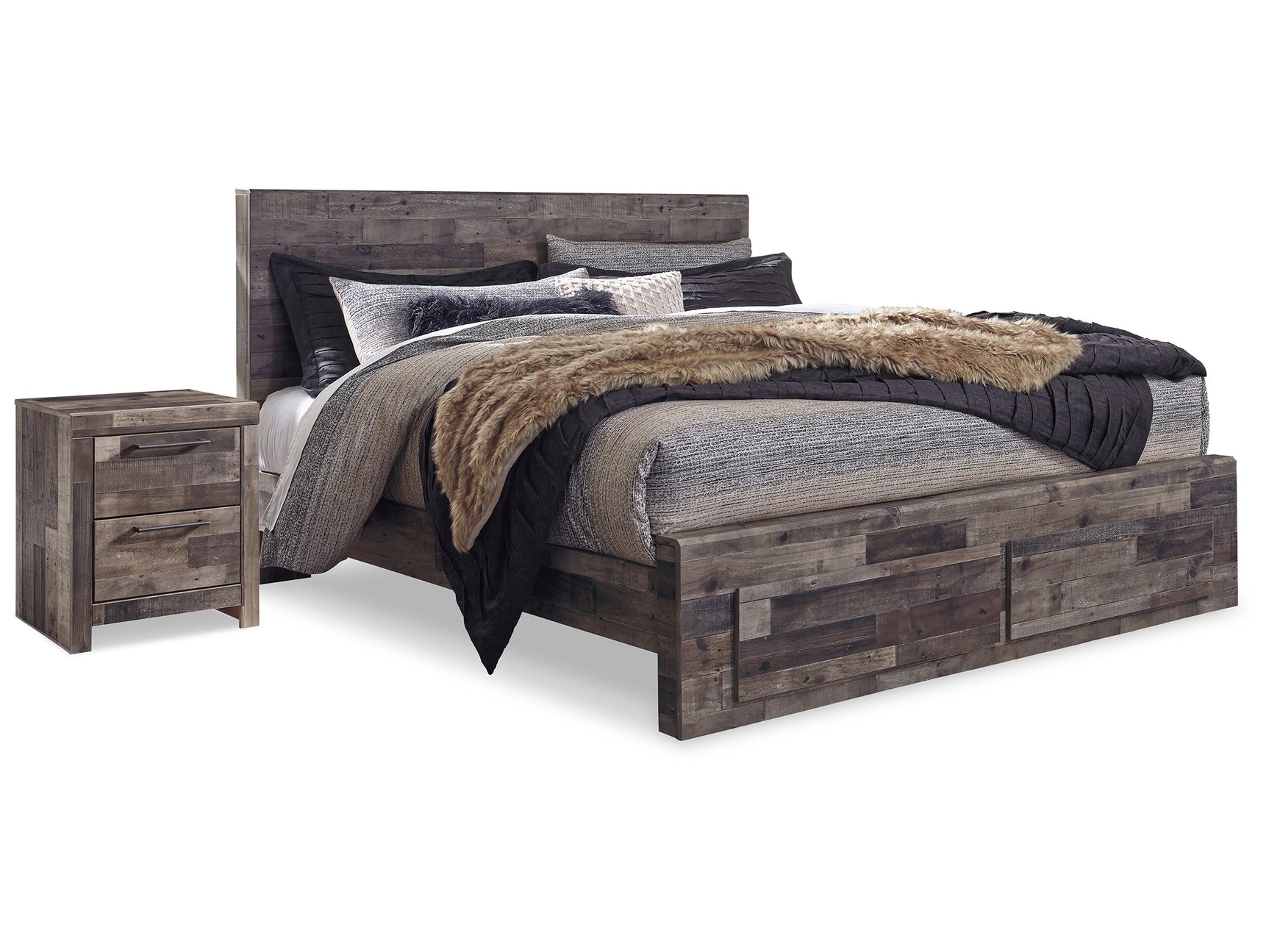Derekson Multi Gray King Panel Storage Bedroom Set with 2 Nightstands (Online Special Price) - Ornate Home