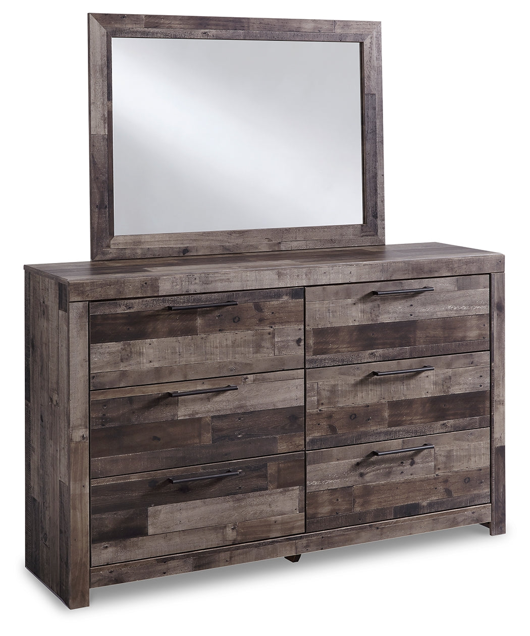 Derekson Multi Gray King Panel Storage Bedroom Set with Dresser, Mirror and Nightstand (Online Special Price) - Ornate Home