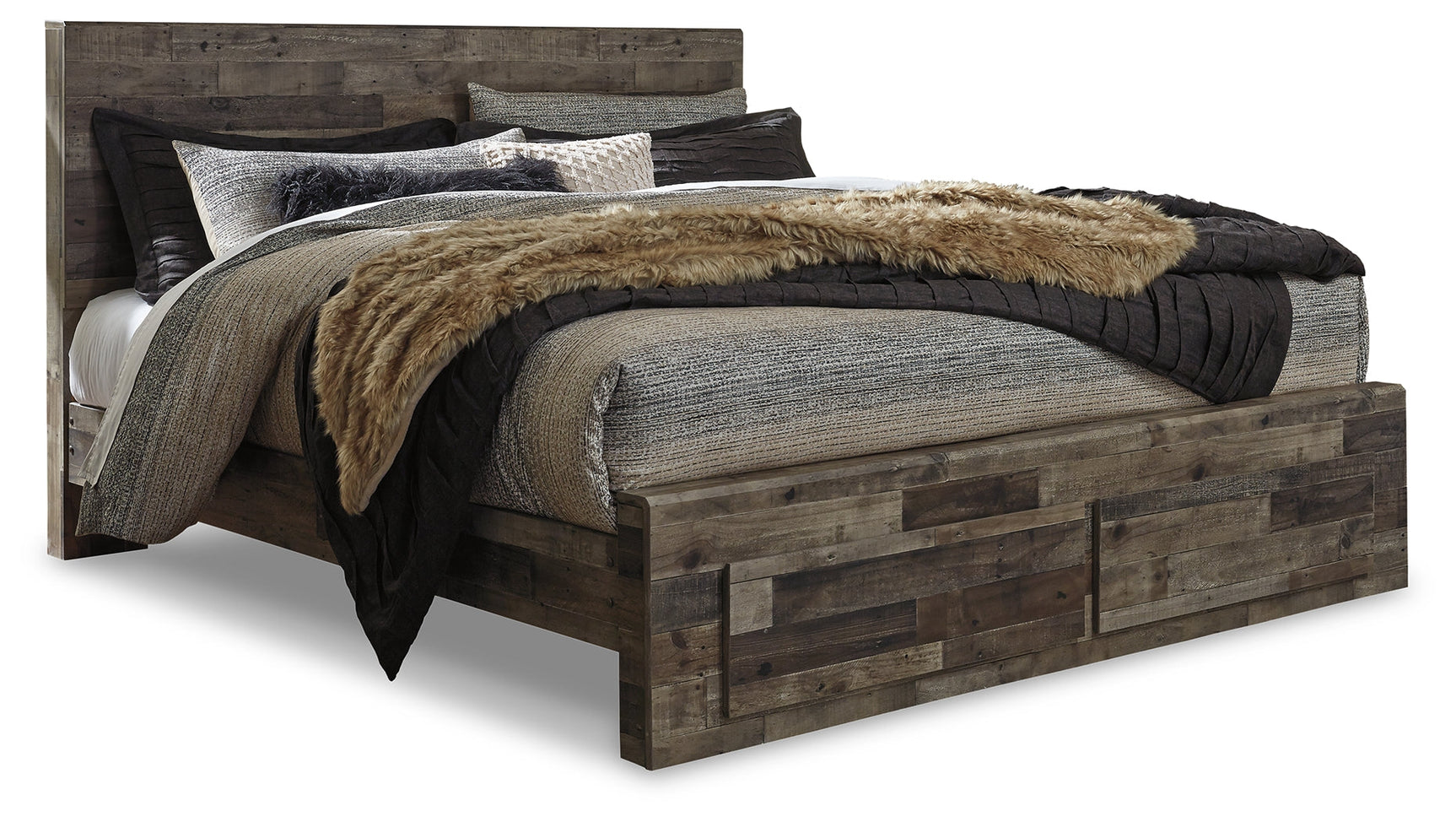 Derekson Multi Gray King Panel Storage Bedroom Set with Dresser, Mirror and Nightstand (Online Special Price) - Ornate Home