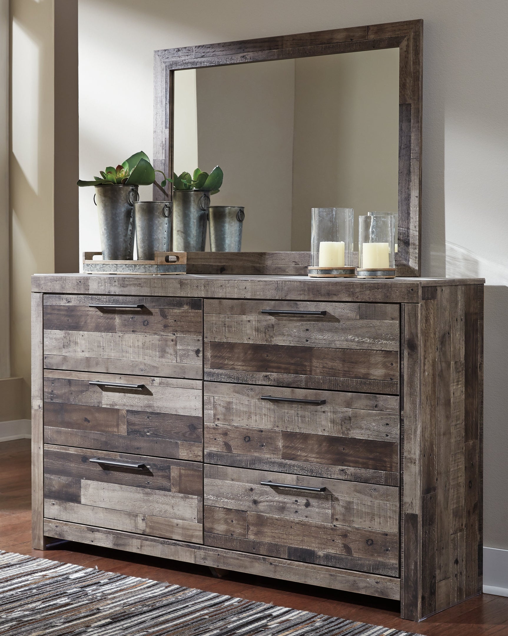 Derekson Multi Gray King Panel Storage Bedroom Set with Dresser and Mirror (Online Special Price) - Ornate Home