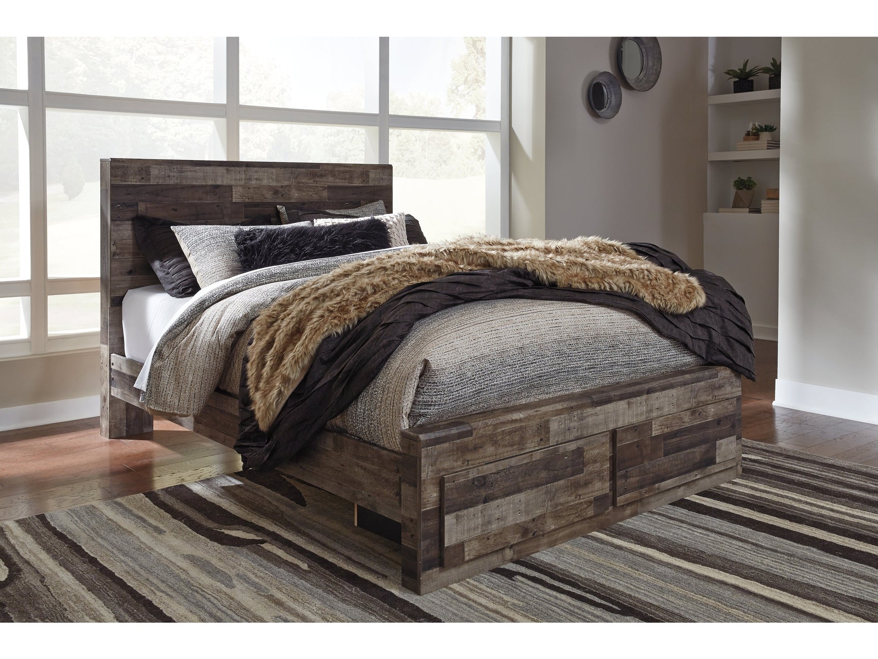 Derekson Multi Gray Queen Panel Bed w/2 Storage Drawers - Ornate Home