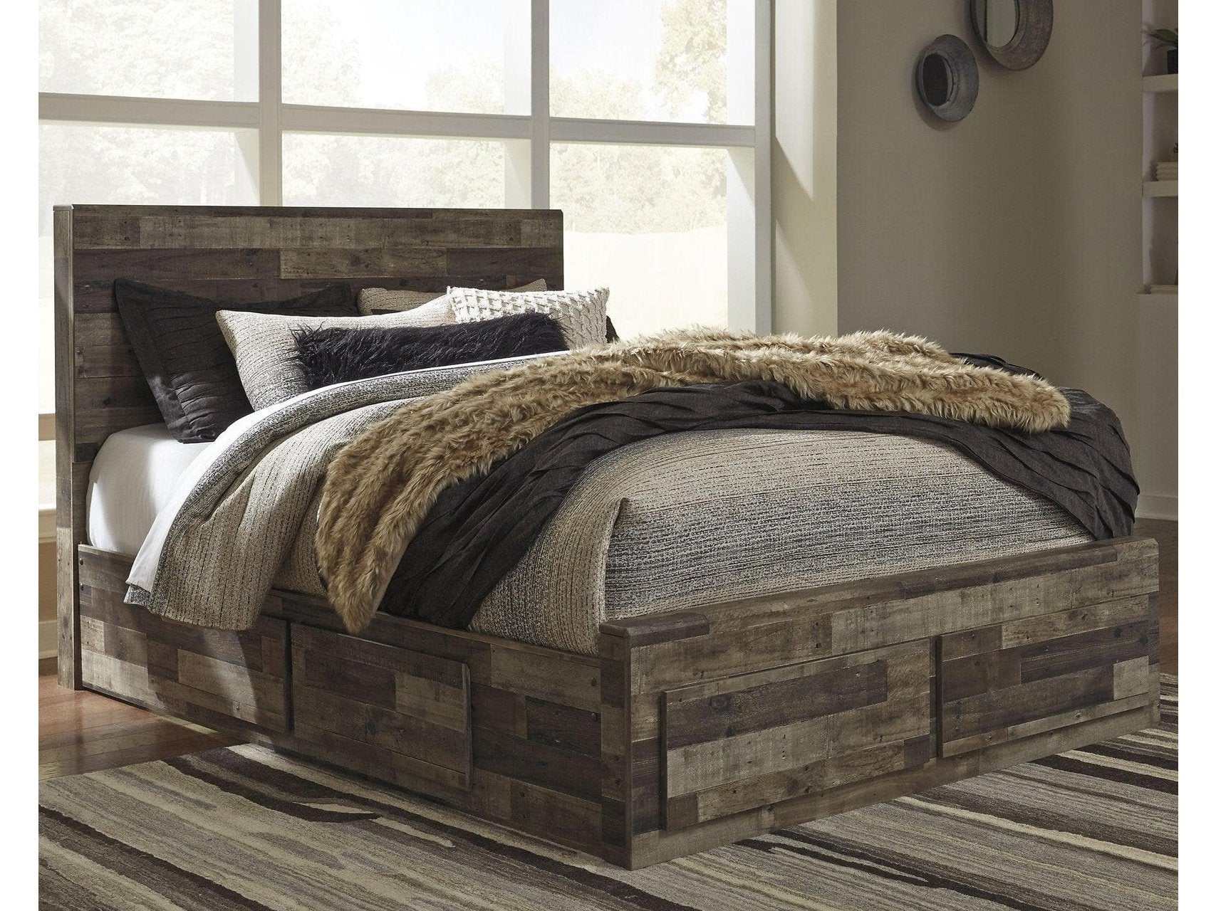 Derekson Multi Gray Queen Panel Bed w/ 4 Storage Drawers (Online Special Price) - Ornate Home