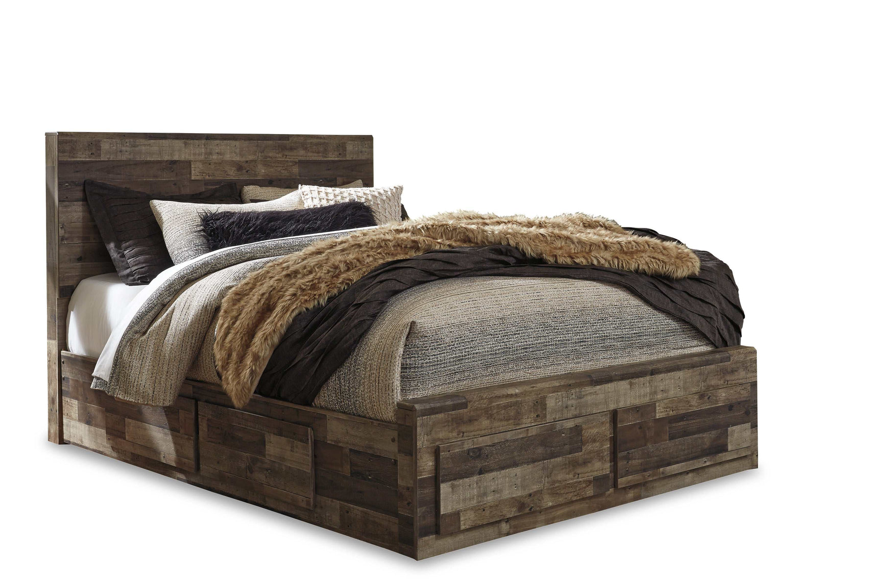 Derekson Multi Gray Queen Panel Bed w/ 4 Storage Drawers (Online Special Price) - Ornate Home