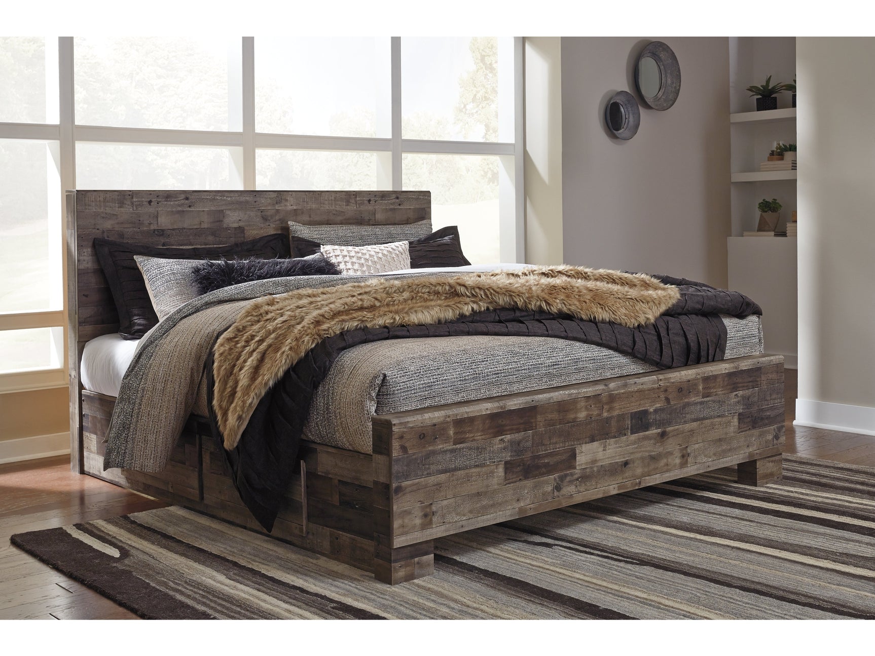 Derekson Multi Gray Queen Panel Bed with 2 Side Storage - Ornate Home