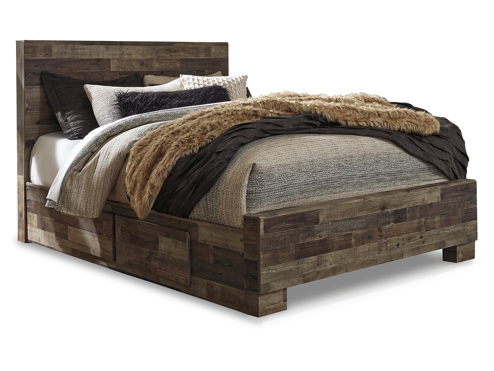Derekson Multi Gray Queen Panel Bed with 2 Storage Drawers (Online Special Price) - Ornate Home