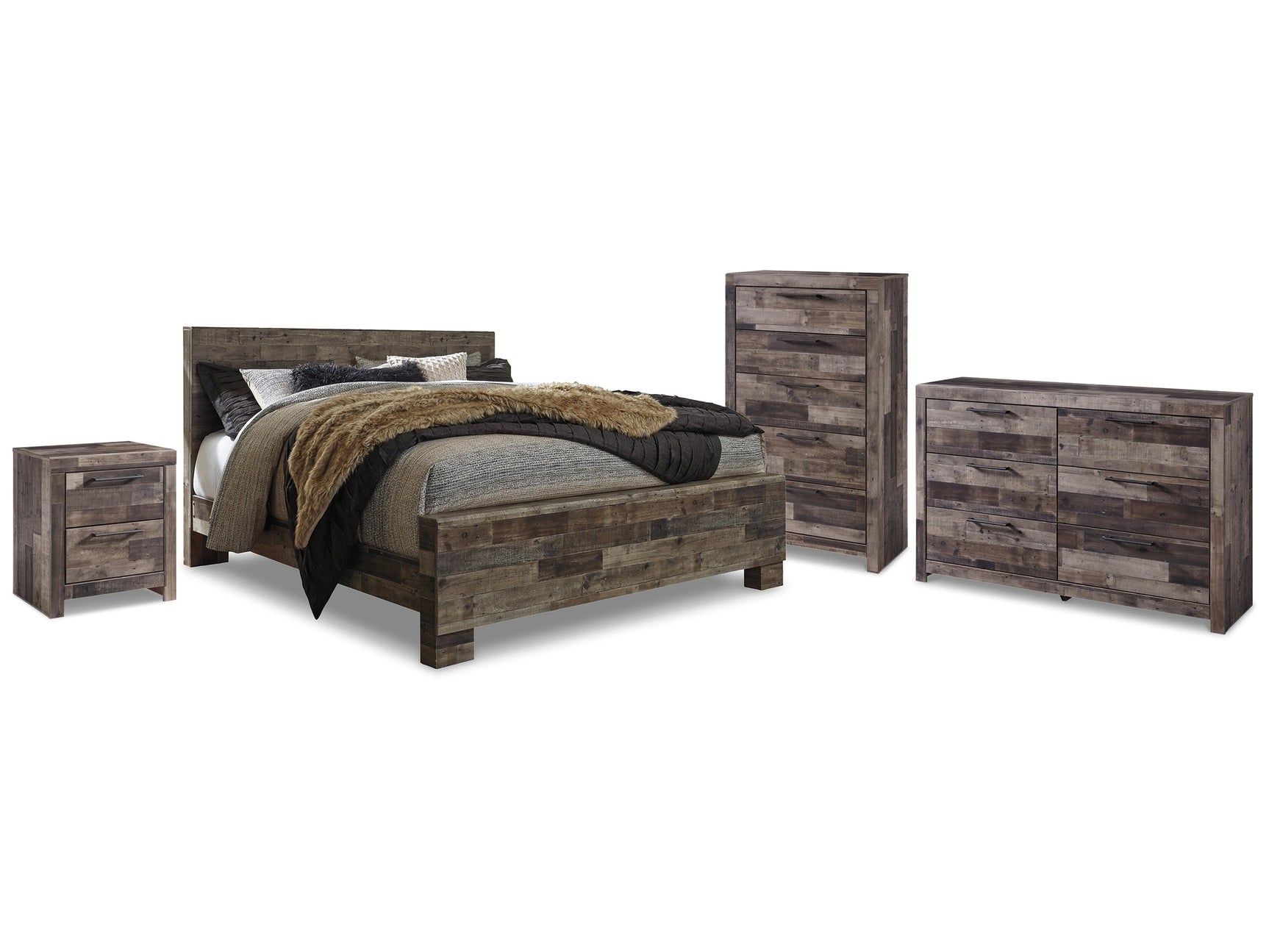 Derekson Multi Gray Queen Panel Storage Bedroom Set with Dresser, Chest and Nightstand - Ornate Home