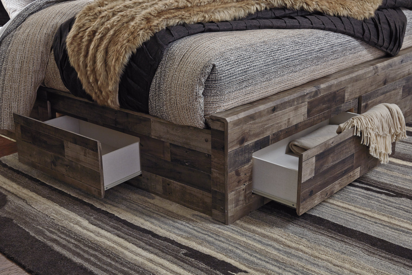Derekson Multi Gray Queen Panel Storage Bedroom Set with Dresser and 2 Nightstand (Online Special Price) - Ornate Home