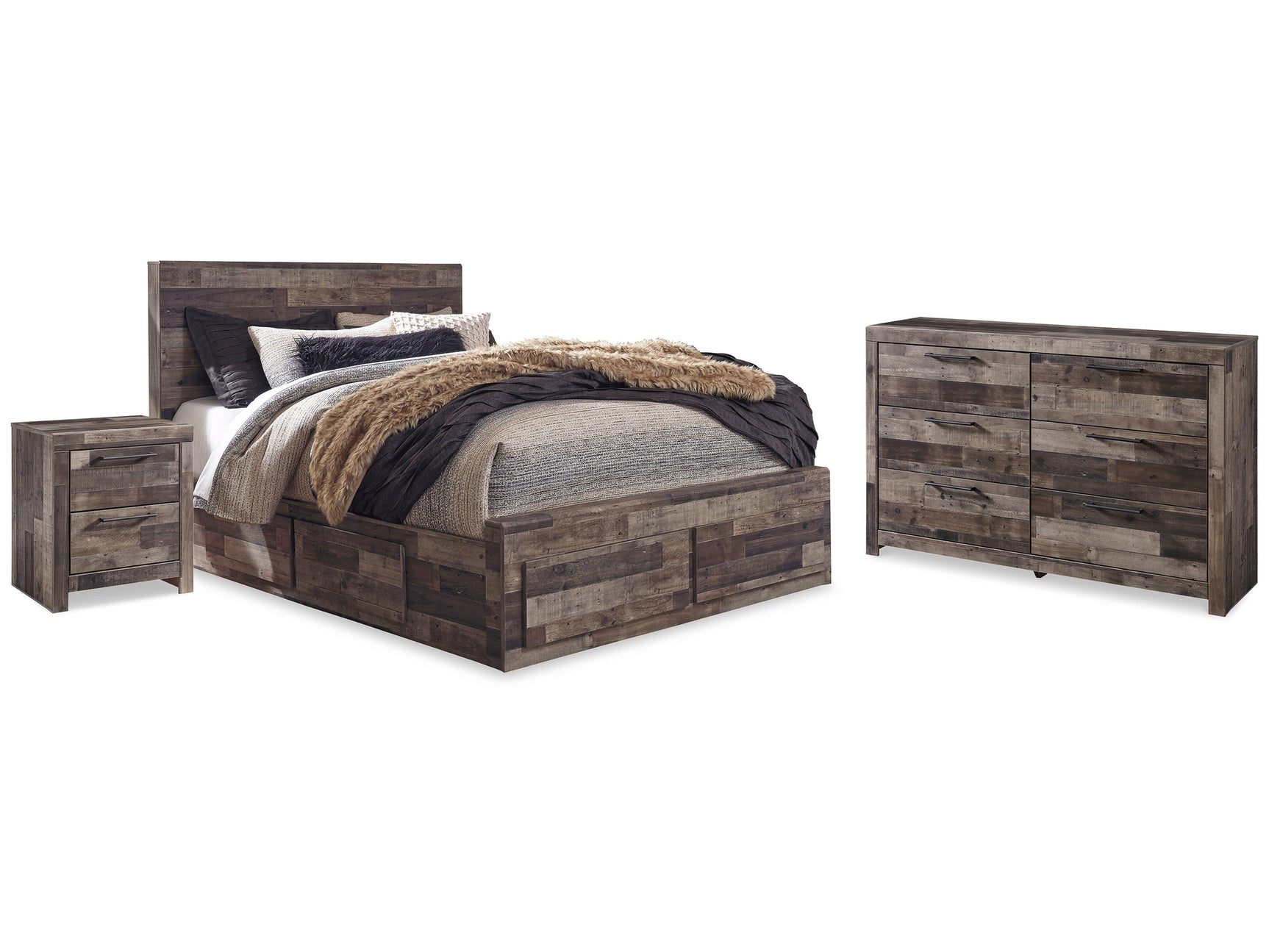 Derekson Multi Gray Queen Panel Storage Bedroom Set with Dresser and 2 Nightstand - Ornate Home