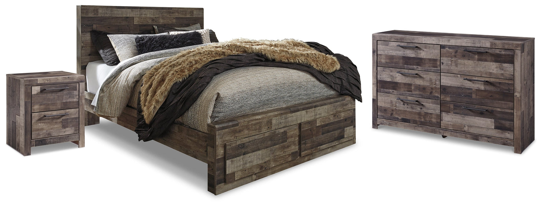 Derekson Multi Gray Queen Panel Storage Bedroom Set with Dresser and Nightstand - Ornate Home