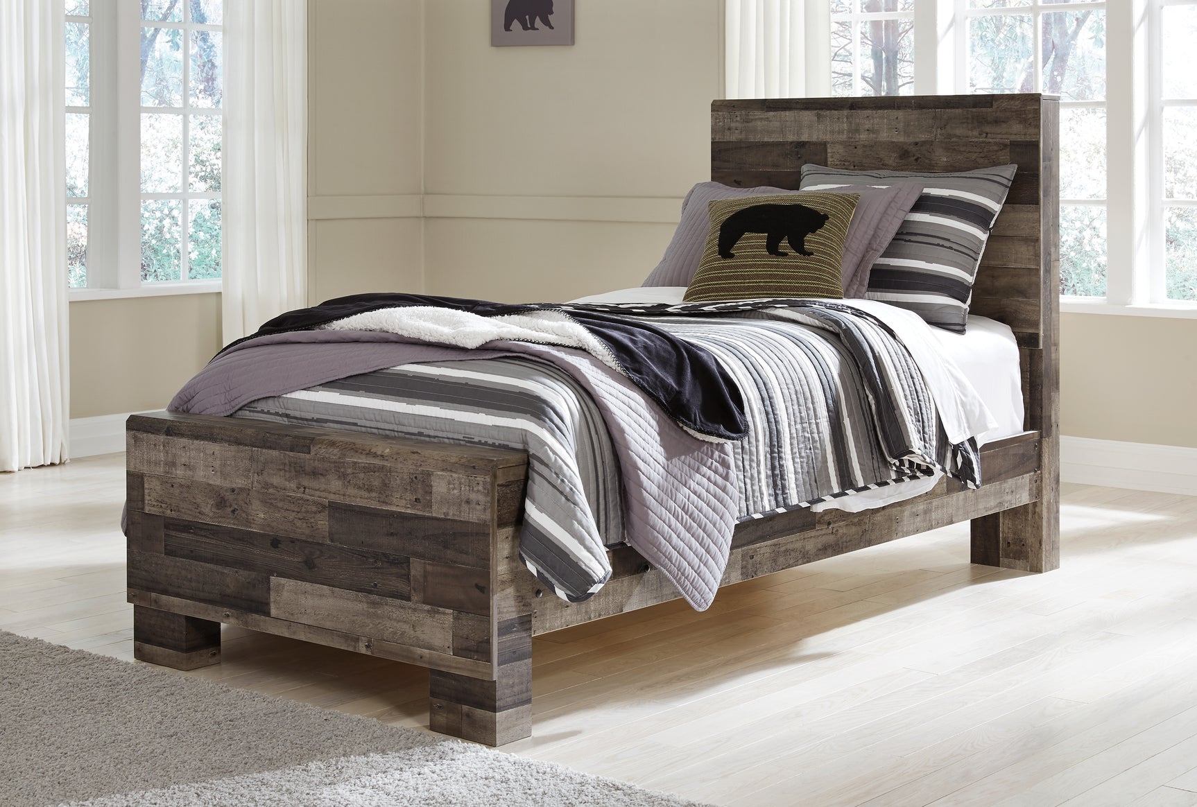 Derekson Multi Gray Twin Panel Bed, Dresser and Mirror (Online Special Price) - Ornate Home