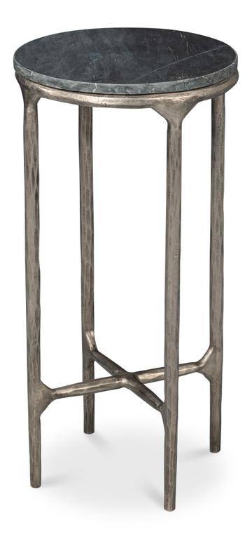 Derrick Black Iron End Table With Marble Top - Ornate Home