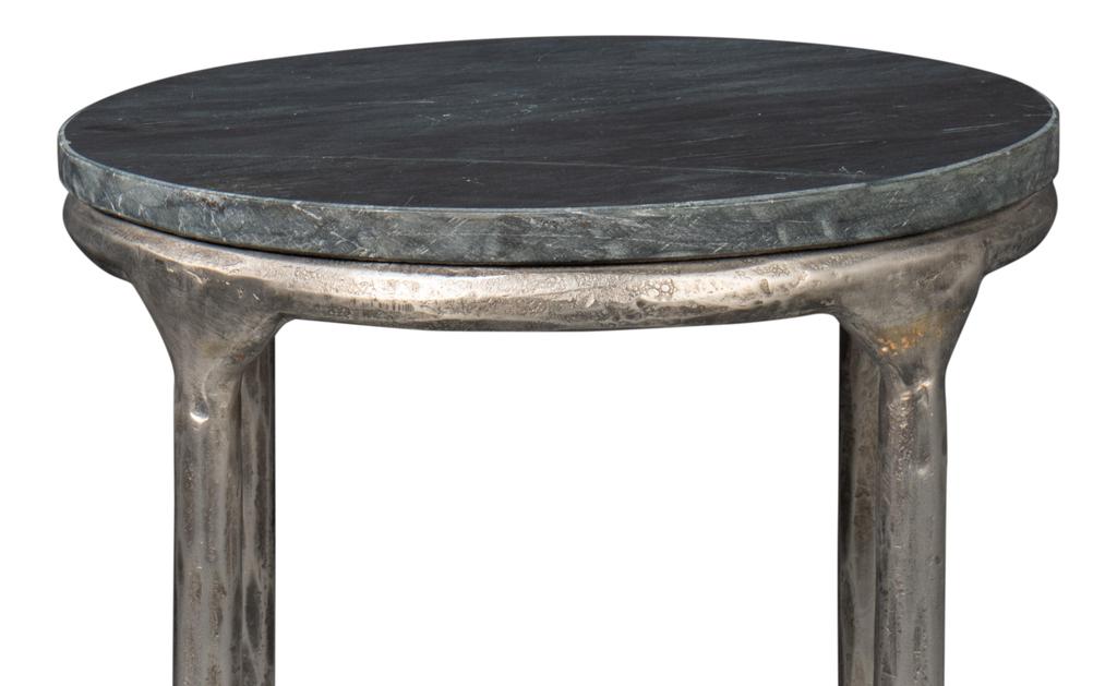 Derrick Black Iron End Table With Marble Top - Ornate Home