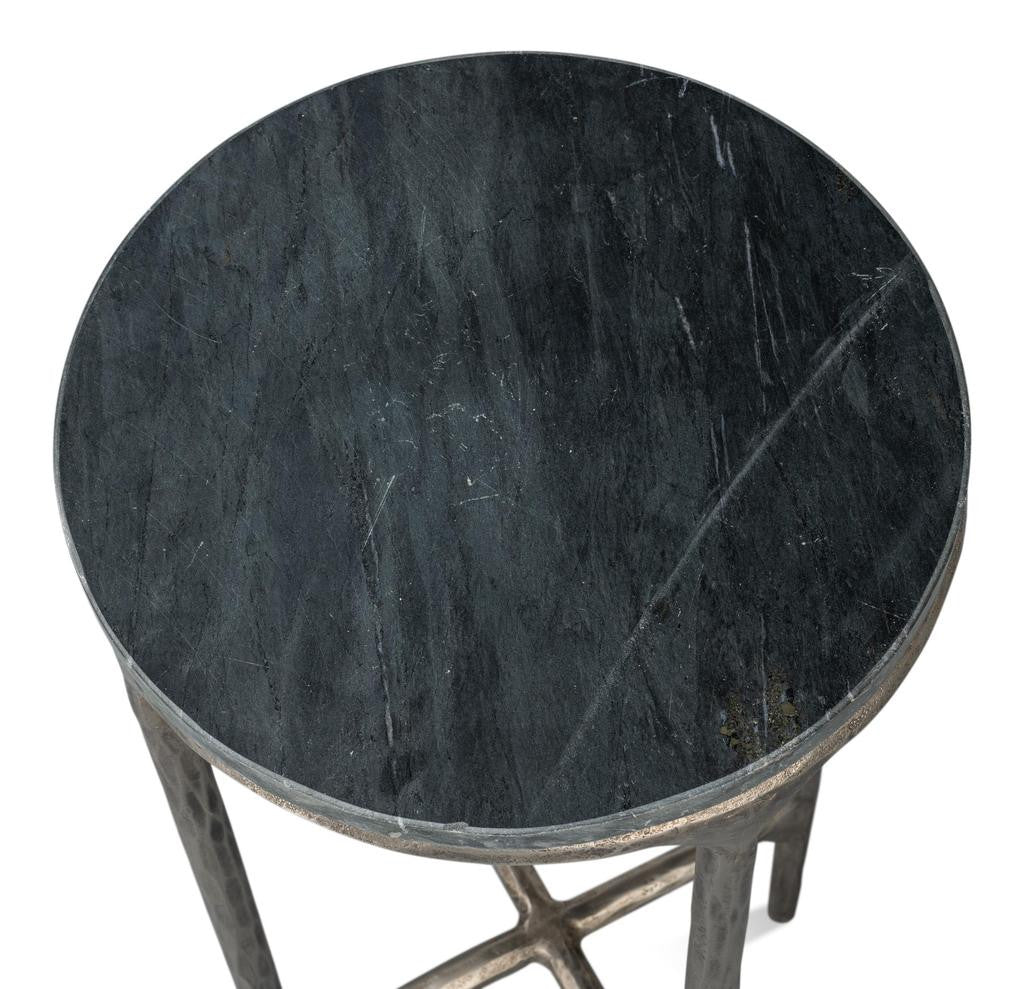 Derrick Black Iron End Table With Marble Top - Ornate Home