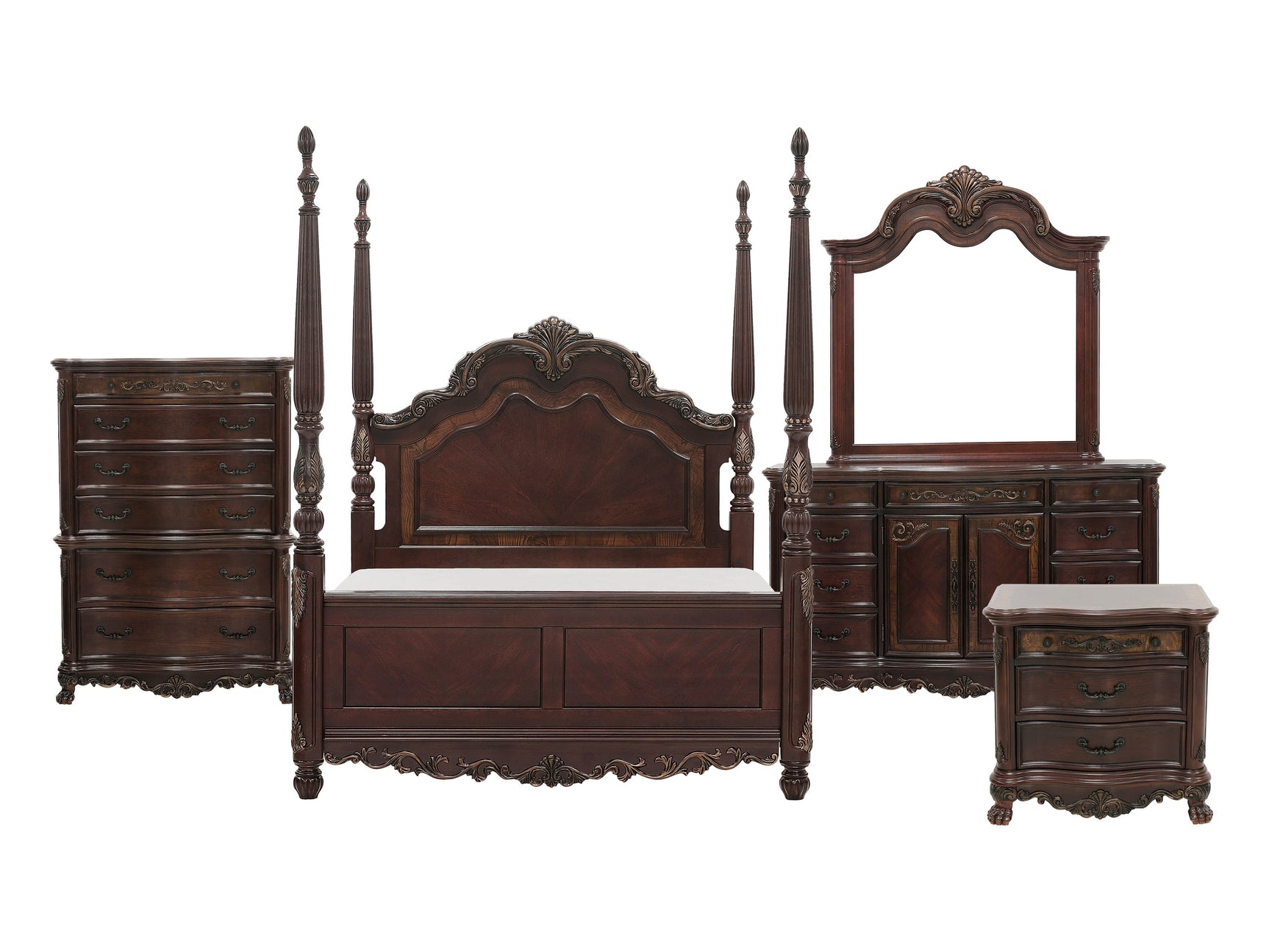 Deryn Park Cherry 5-Piece Queen Poster Bedroom Set - Ornate Home