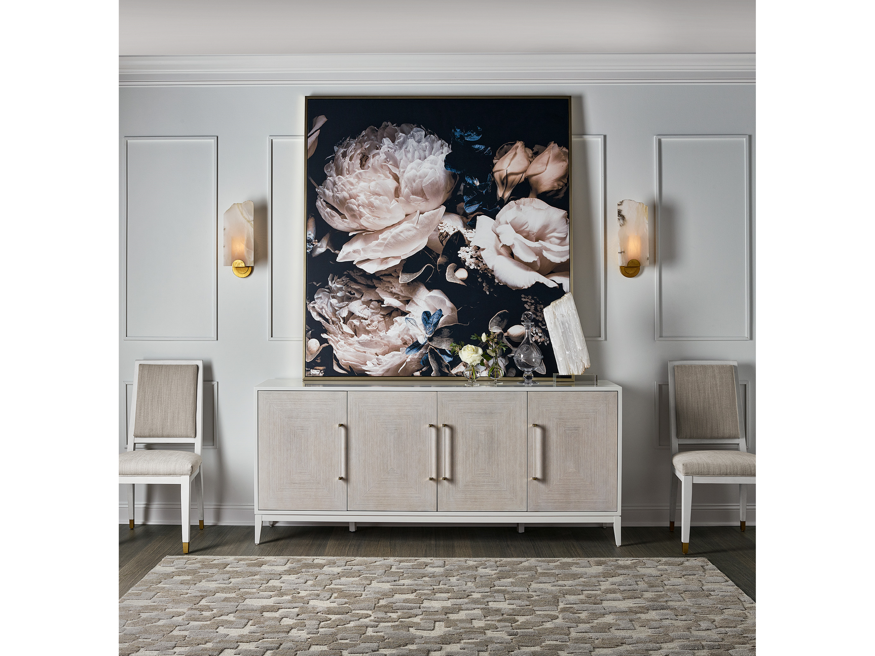 Desert Rose Alabaster/White Lacquer Credenza - Ornate Home