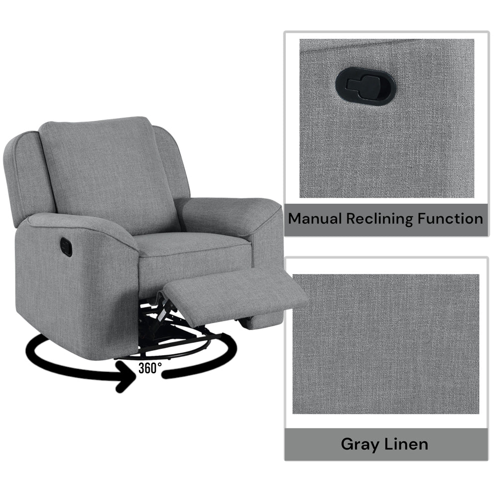 Destiny Gray Glider Recliner W/Swivel - Ornate Home