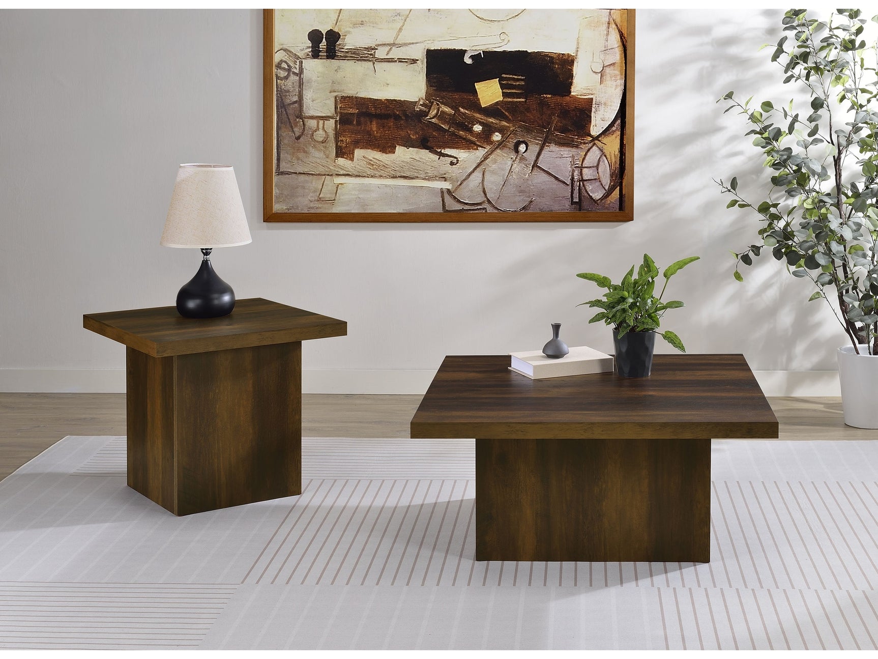 Devar Dark Pine 2-piece Square Coffee and End Table Set - Ornate Home
