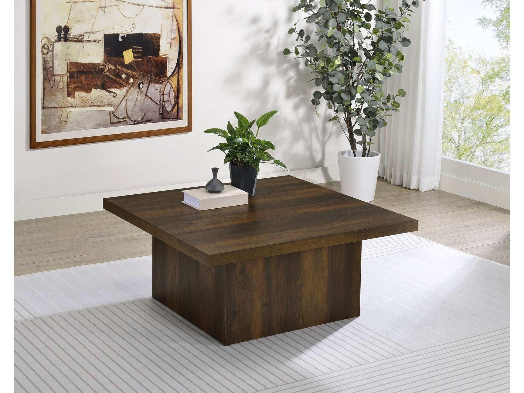 Devar Dark Pine Square Engineered Wood Cocktail Coffee Table - Ornate Home