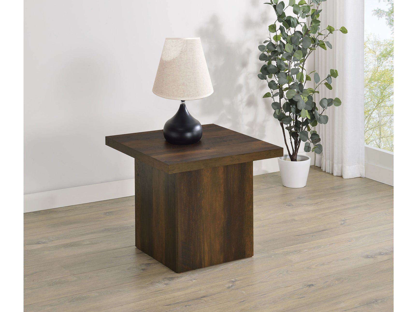 Devar Dark Pine Square Engineered Wood Side End Table - Ornate Home